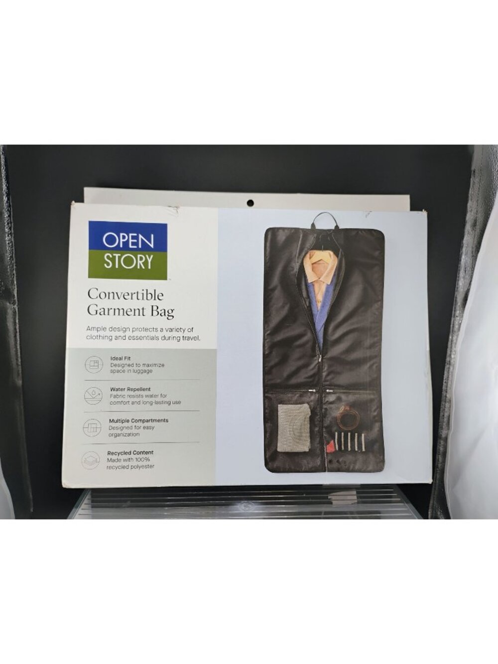 Open Story Convertible Garment Bag Water-Repellent Black Travel Case